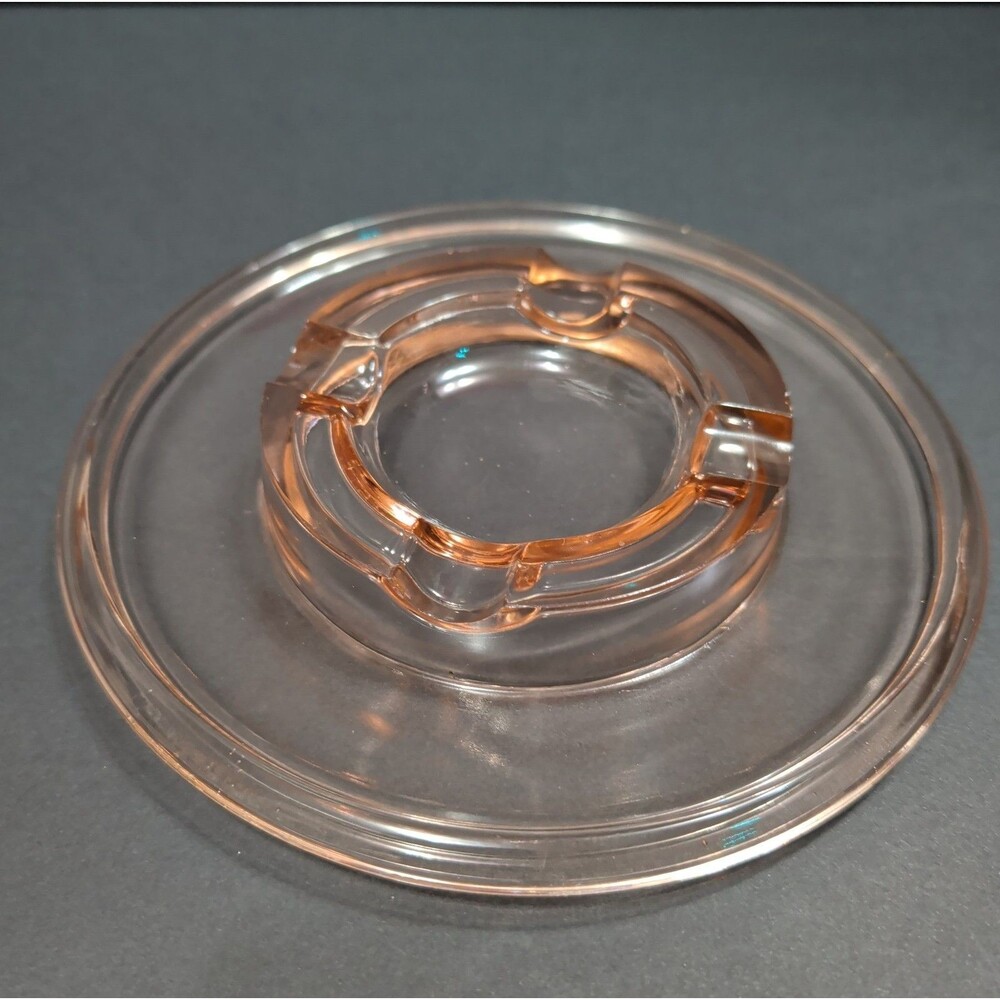 Vintage Pink Glass Round Ashtray Wide Rim 3 Slot Cigarette Holder 6.5 Inch